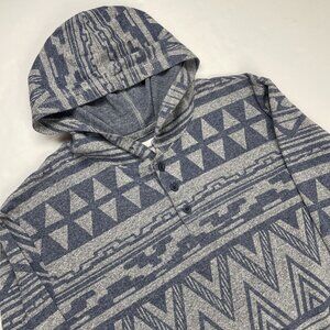 On The Byas Hoodie Henley Shirt Men’s XL Aztec Cotton Blend Pockets Blue Gray